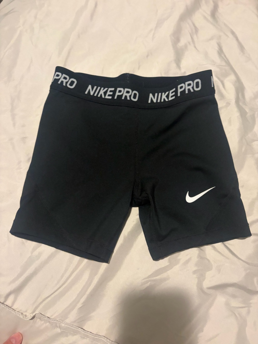 Nike Pro Black Athletic Compression Shorts with White Swoosh